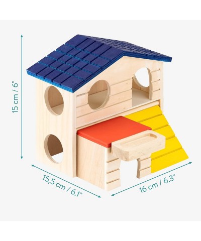 Hamster Toy House - Wooden House for Hamsters with 2 Floors and Balcony - Wood Playhouse for Small Pet Gerbil or Mouse (6.3"x...