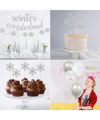 Winter Onederland 1st Birthday Party Decorations Glitter Silver Winter Onederland Banner Cake Topper Snowflake Balloons Garla...