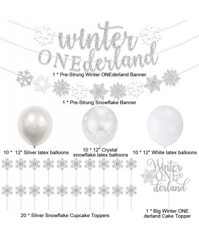 Winter Onederland 1st Birthday Party Decorations Glitter Silver Winter Onederland Banner Cake Topper Snowflake Balloons Garla...