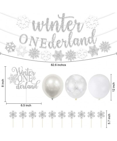 Winter Onederland 1st Birthday Party Decorations Glitter Silver Winter Onederland Banner Cake Topper Snowflake Balloons Garla...