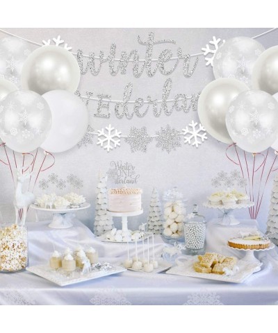 Winter Onederland 1st Birthday Party Decorations Glitter Silver Winter Onederland Banner Cake Topper Snowflake Balloons Garla...