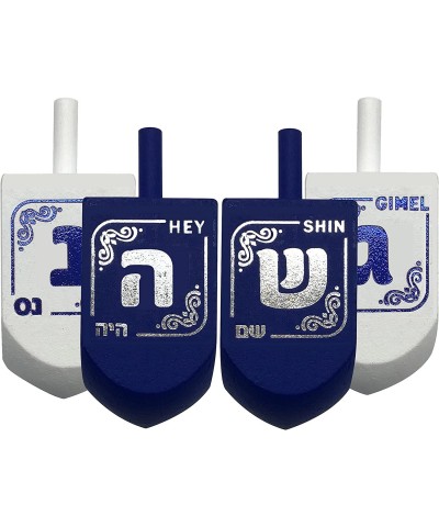 Hanukkah Dreidels - Blue and White Wooden Dreidel - 4 Pack Medium - Hand Painted - Game Instructions Included $14.58 Novelty ...