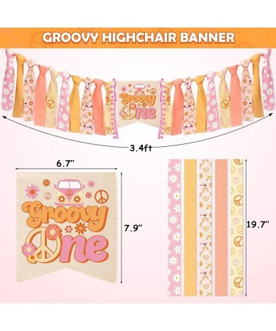 Groovy One High Chair Banner Kit Hippie 1st Birthday Decorations for Pink Boho Cake Smash Daisy Photo Booth Props One Retro G...