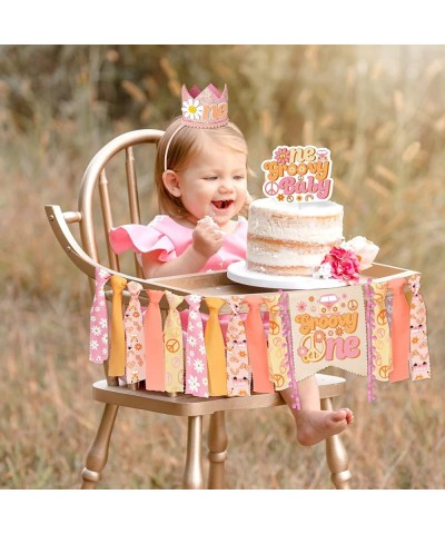 Groovy One High Chair Banner Kit Hippie 1st Birthday Decorations for Pink Boho Cake Smash Daisy Photo Booth Props One Retro G...