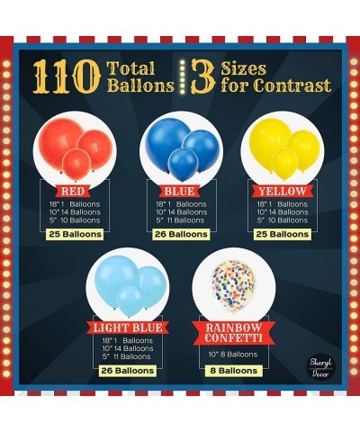 110pc 3 Sizes – Circus Balloon Arch Kit & Garland for Carnival Party Decorations Theme – Primary Color Balloons in Red Blue Y...