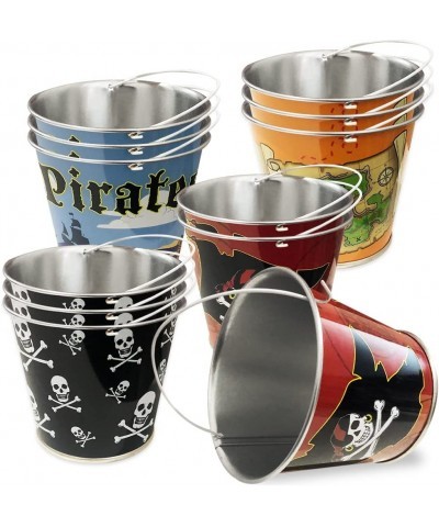 Mini Pirate Buckets Set of 12 Pirate Party Supplies for Holding Favors Includes 4 Eye-Catching Styles Great as Pirate Party D...