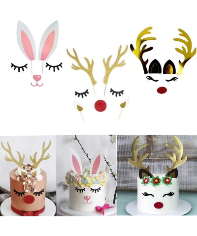 3 Set Christmas Cake Topper Decorations Reindeer Antler Rabbit Bunny Cake Topper with Eyelashes Nose Ear for Easter Xmas Hall...