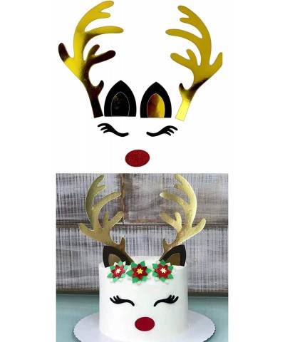 3 Set Christmas Cake Topper Decorations Reindeer Antler Rabbit Bunny Cake Topper with Eyelashes Nose Ear for Easter Xmas Hall...