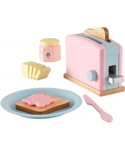 Wooden Toaster Playset with 8 Pieces and Working Handle Play Kitchen Toy - Pastel Gift for Ages 3+ $31.93 Toy Kitchen Products