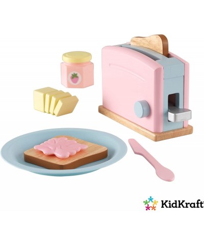 Wooden Toaster Playset with 8 Pieces and Working Handle Play Kitchen Toy - Pastel Gift for Ages 3+ $31.93 Toy Kitchen Products