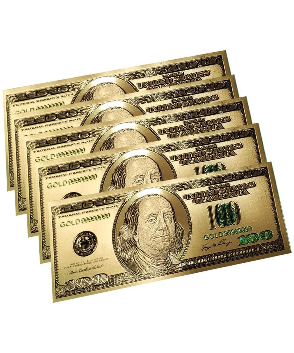 Gold 100 Dollar Bill 5 Pack $100 Gold Leaf Bills for Bookmarks Commemorative Coins with Gold Foil for Kids and Party Fake Ban...