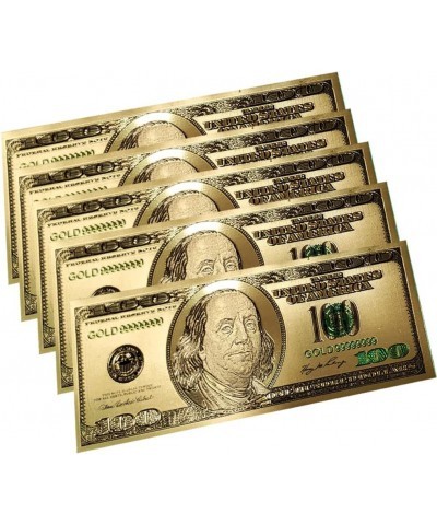 Gold 100 Dollar Bill 5 Pack $100 Gold Leaf Bills for Bookmarks Commemorative Coins with Gold Foil for Kids and Party Fake Ban...