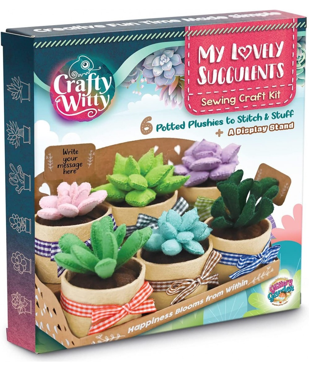 Felt Succulents Craft Kit. Make 6 Potted Colorful Plushies & A Display Rack. Mini Garden DIY Sewing Project Activity Set Arts...