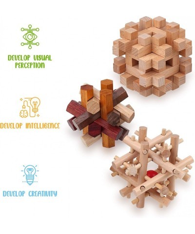 Wooden Brain Teaser Puzzles for Adults & Kids - 3D Puzzles Brain Games IQ Mind and Logic Test - Challenging Wood Educational ...