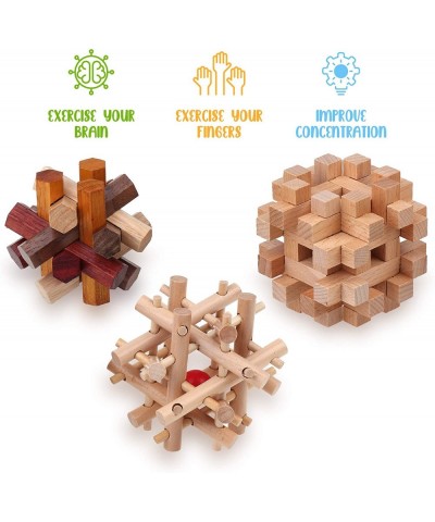 Wooden Brain Teaser Puzzles for Adults & Kids - 3D Puzzles Brain Games IQ Mind and Logic Test - Challenging Wood Educational ...