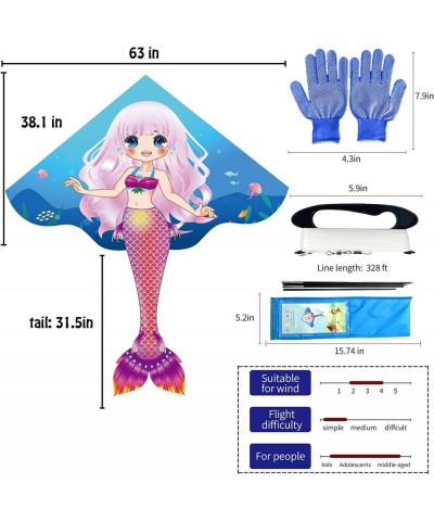 Large Mermaid Kite for Kids and Adults Beach Kites for Adults Outdoor Toys Games and Activities Kites Single Line Kite with F...