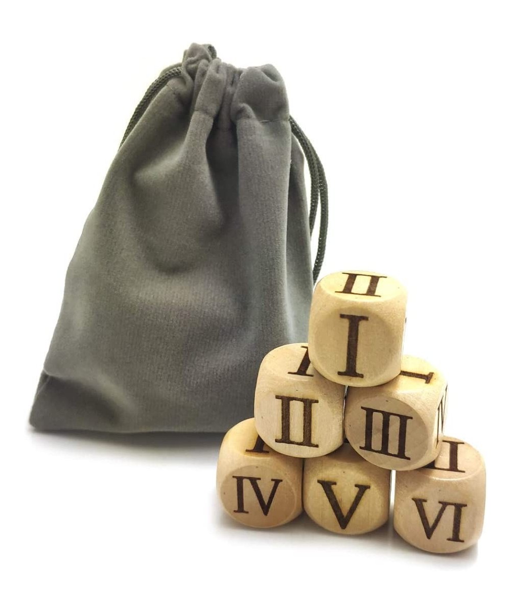 Set of 6 Pieces 20MM Wood Dice Set Creative Design Roman Number Pattern Wood Rolling Dices Party Game Roll Decider $14.78 Gam...