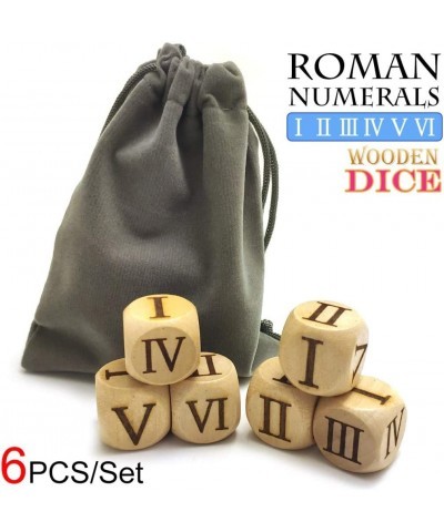 Set of 6 Pieces 20MM Wood Dice Set Creative Design Roman Number Pattern Wood Rolling Dices Party Game Roll Decider $14.78 Gam...