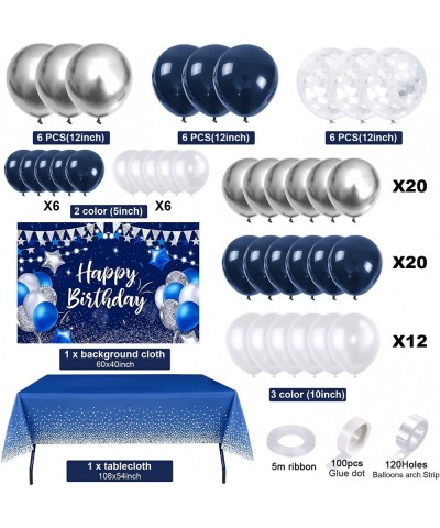 87Pcs Navy Blue Happy Birthday Party Decorations Navy Blue and Silver Balloon Garland Arch Kit & Birthday Backdrop & Tableclo...