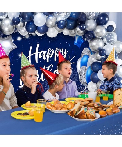 87Pcs Navy Blue Happy Birthday Party Decorations Navy Blue and Silver Balloon Garland Arch Kit & Birthday Backdrop & Tableclo...