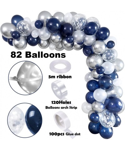 87Pcs Navy Blue Happy Birthday Party Decorations Navy Blue and Silver Balloon Garland Arch Kit & Birthday Backdrop & Tableclo...