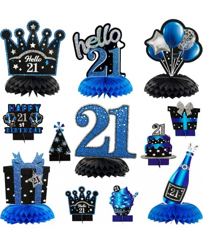 12pcs 21st Birthday Honeycomb Centerpieces Decoration Blue Black Silver Cheers to 21 Years Old Table Topper Hello 21 Happy 21...