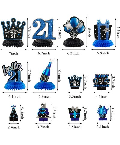 12pcs 21st Birthday Honeycomb Centerpieces Decoration Blue Black Silver Cheers to 21 Years Old Table Topper Hello 21 Happy 21...