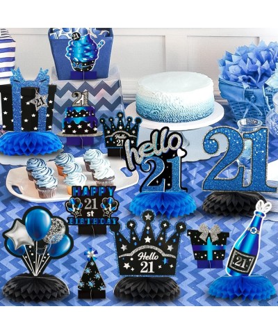 12pcs 21st Birthday Honeycomb Centerpieces Decoration Blue Black Silver Cheers to 21 Years Old Table Topper Hello 21 Happy 21...