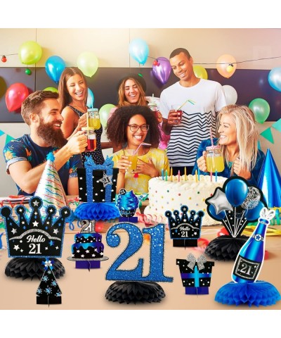 12pcs 21st Birthday Honeycomb Centerpieces Decoration Blue Black Silver Cheers to 21 Years Old Table Topper Hello 21 Happy 21...