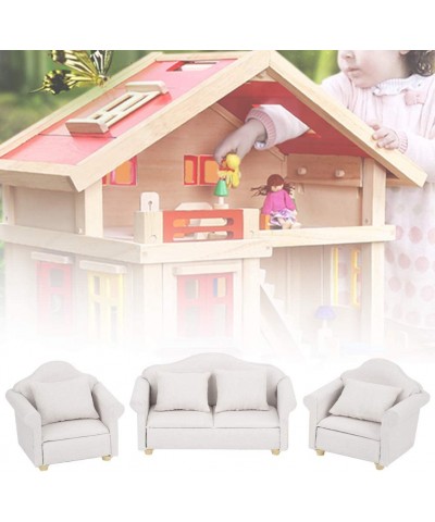 Dollhouse Accessories and Furniture Sets 1:12 Scale Wooden Miniature Doll House Sofa Kit with Pillow Mini Toy Couch Chairs fo...