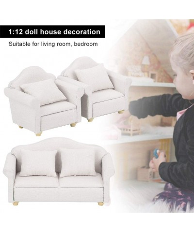 Dollhouse Accessories and Furniture Sets 1:12 Scale Wooden Miniature Doll House Sofa Kit with Pillow Mini Toy Couch Chairs fo...