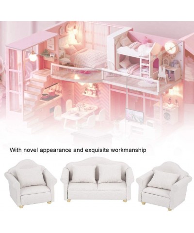 Dollhouse Accessories and Furniture Sets 1:12 Scale Wooden Miniature Doll House Sofa Kit with Pillow Mini Toy Couch Chairs fo...