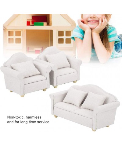 Dollhouse Accessories and Furniture Sets 1:12 Scale Wooden Miniature Doll House Sofa Kit with Pillow Mini Toy Couch Chairs fo...