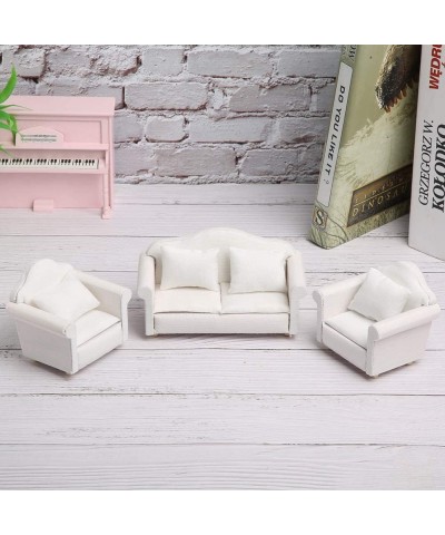 Dollhouse Accessories and Furniture Sets 1:12 Scale Wooden Miniature Doll House Sofa Kit with Pillow Mini Toy Couch Chairs fo...