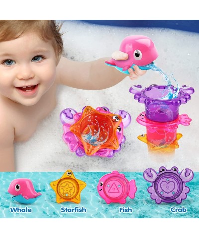 Bath Toy for Toddlers 1-3 Bathtub Toy with Floating Mold Free Swimming Toys and Stacking Cups Magnetic Fishing Game for Toddl...