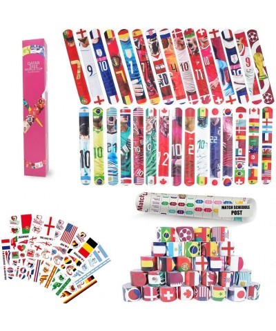 131 Pcs Soccer Party Favors with 2022 World Cup Qatar World Cup Slap Bracelets Soccer Tattoos Stickers Time Schedule Soccer T...