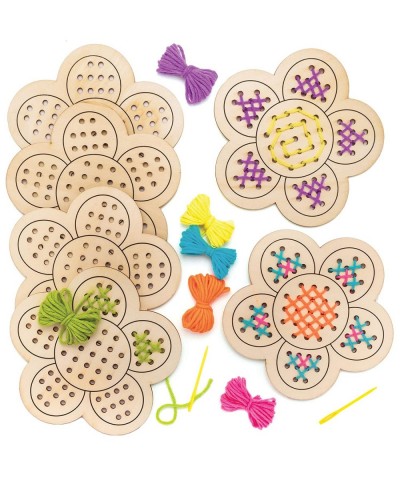 AT378 Flower Wooden Threading Kits Pack of 4 Wood Template and Bright Colored Wool for Children Arts and Craft $17.82 Craft Kits