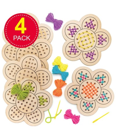 AT378 Flower Wooden Threading Kits Pack of 4 Wood Template and Bright Colored Wool for Children Arts and Craft $17.82 Craft Kits