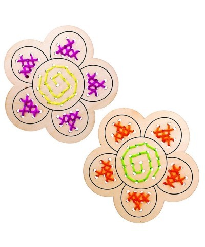 AT378 Flower Wooden Threading Kits Pack of 4 Wood Template and Bright Colored Wool for Children Arts and Craft $17.82 Craft Kits