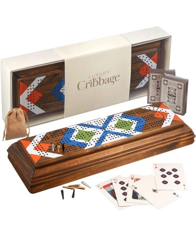 Luxury Cribbage - Unique Wooden Board Game with 9 Metal Pegs and 1 Deck of Blackcore Playing Cards with Custom Illustrations ...