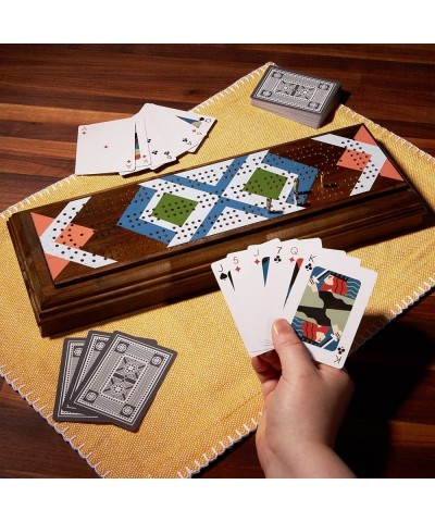 Luxury Cribbage - Unique Wooden Board Game with 9 Metal Pegs and 1 Deck of Blackcore Playing Cards with Custom Illustrations ...