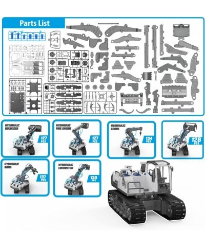 STEM Building Hydraulic Excavator Toy for Kids 6 in 1 Hydraulic Robot Arm Construction Truck with Bulldozer Crane Wood Loader...