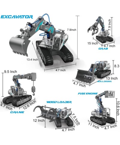 STEM Building Hydraulic Excavator Toy for Kids 6 in 1 Hydraulic Robot Arm Construction Truck with Bulldozer Crane Wood Loader...