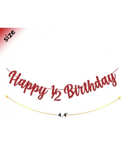 Happy 1/2 Birthday Banner Pre-Strung 1/2 Half Year Cake Topper for Baby's 6 Months Half Year Birthday Party Decorations (Red)...