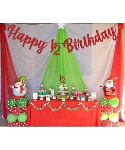 Happy 1/2 Birthday Banner Pre-Strung 1/2 Half Year Cake Topper for Baby's 6 Months Half Year Birthday Party Decorations (Red)...