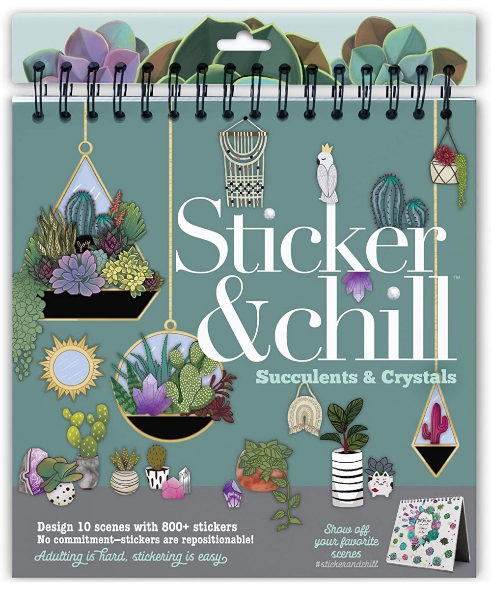 Sticker & Chill Sticker Book for Adults – 800+ Repositionable Clings Create Designs on 10 Spiral Bound Scene Pages – Easy Fun...