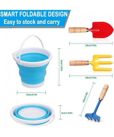 3L Jumbo Foldable Beach Buckets Toy Set 7" Large Sand Collapsible Pails Beach Toys With Metal Shovels Rake Spade Steel Garden...