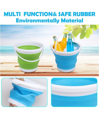 3L Jumbo Foldable Beach Buckets Toy Set 7" Large Sand Collapsible Pails Beach Toys With Metal Shovels Rake Spade Steel Garden...