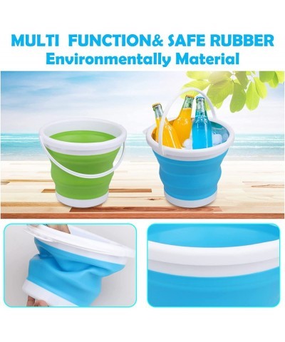 3L Jumbo Foldable Beach Buckets Toy Set 7" Large Sand Collapsible Pails Beach Toys With Metal Shovels Rake Spade Steel Garden...