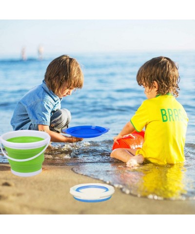 3L Jumbo Foldable Beach Buckets Toy Set 7" Large Sand Collapsible Pails Beach Toys With Metal Shovels Rake Spade Steel Garden...